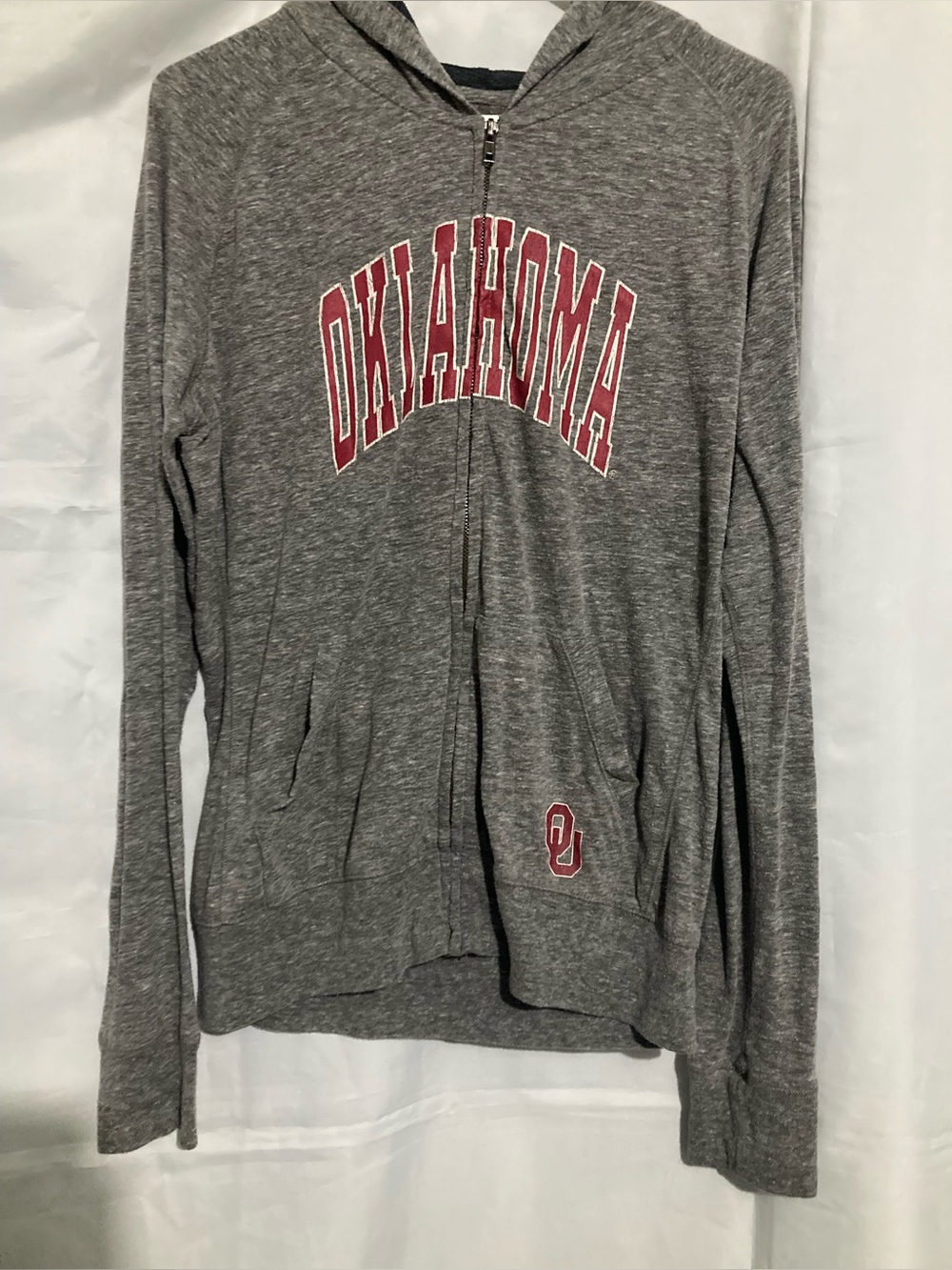 🖤4/$10 Oklahoma Women's Gray Zip Hoodie - Lightweight Campus Pullover